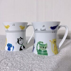 Stokes Gourmet Cat Kitty Bird Music Mugs x2